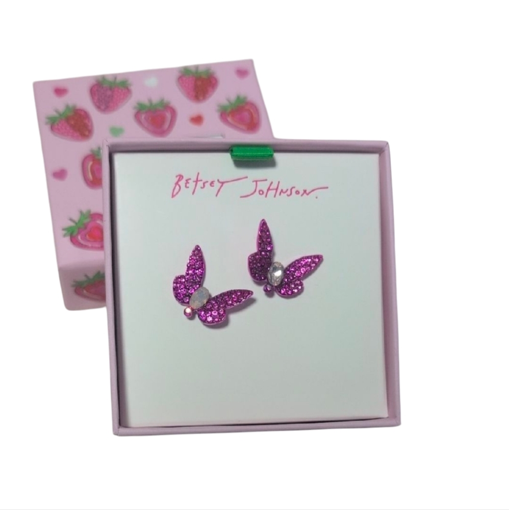 Betsey Johnson Fuchsia Garden Glam Dragonfly Butterfly Stud Earrings